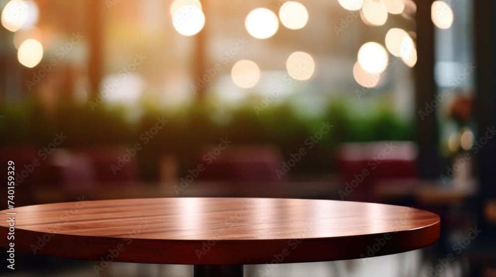 Poster A simple wooden table with a blurred background. Ideal for various design projects