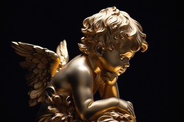 A beautiful golden statue of an angel holding a delicate flower. Perfect for religious or spiritual concepts