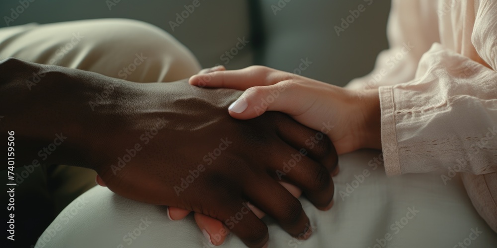 Poster close up shot of two hands holding each other, suitable for various concepts and designs