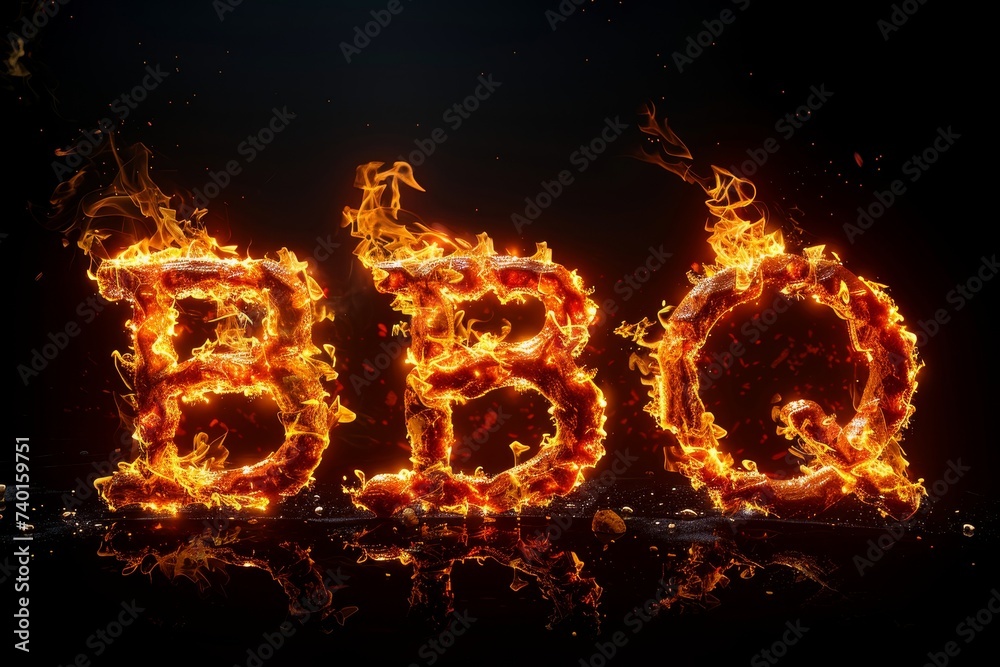 Poster word bbq formed using fire against a black background. the flames create a striking visual represent
