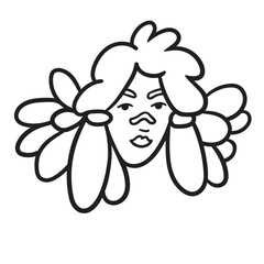 character portrait in doodle style in vector. line art for avatar design sticker coloring postcard poster print