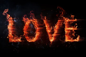 word love engulfed in fiery flames, set against a black background. The image captures the intense and menacing nature of the word, symbolizing darkness and malevolence