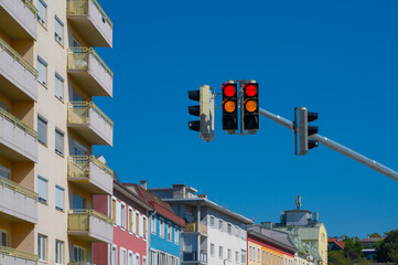 traffic red and yellow lights in the city landscape