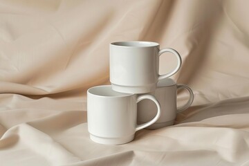 Fototapeta na wymiar Simple white ceramic mug mockup Offering a blank canvas for custom designs or branding Set against a neutral background.