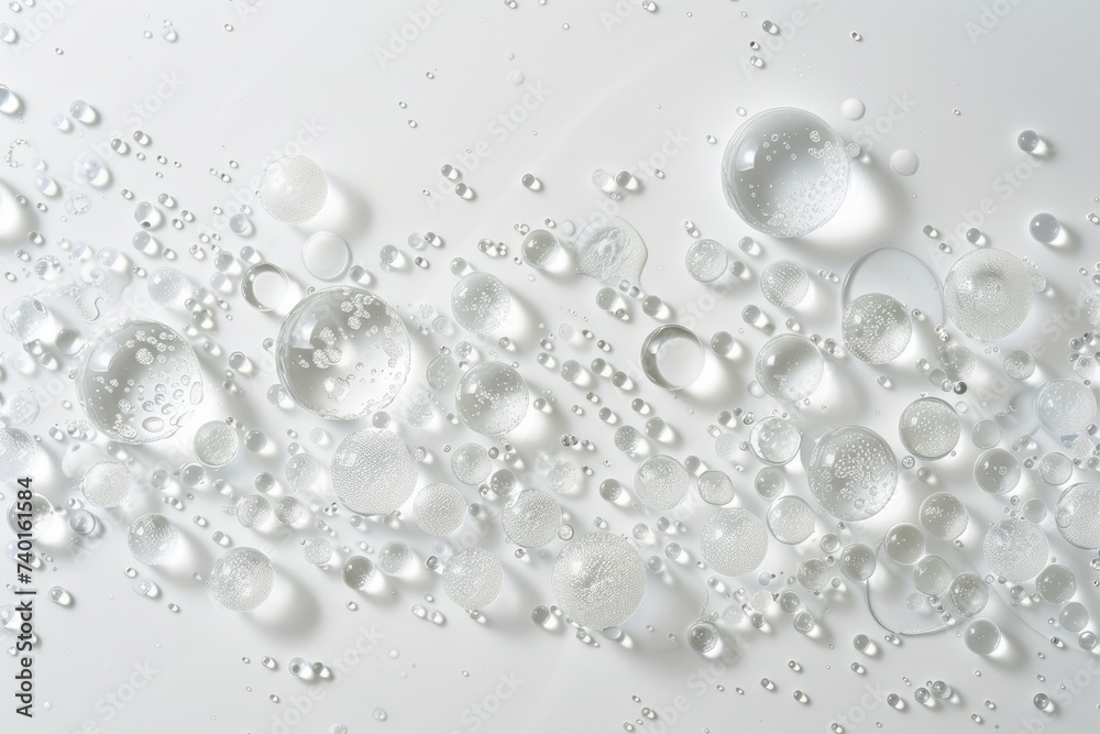 Leinwandbilder a plethora of water bubbles gracefully scattered across a pristine white surface, creating a mesmeri