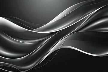 Sleek silver waves flowing seamlessly over a dark background Highlighted by minimalist white lines.