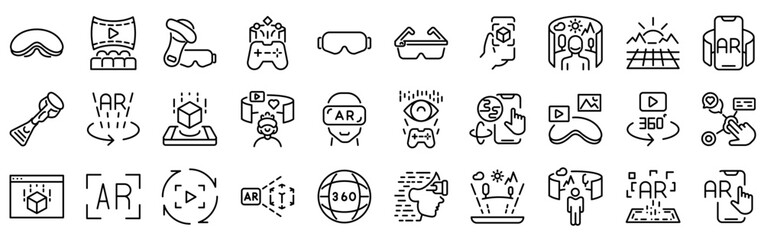 augmented reality, AR, virtual reality line web icons. Editable stroke. Vector illustration