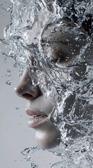 Beautiful woman with water splash on her face. Studio shot .