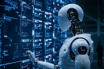 Modern robot interacting with computer screen