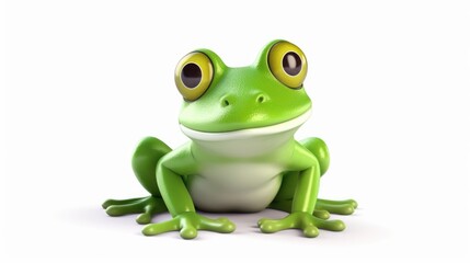 Naklejka premium A green and white frog sitting on a white surface. Suitable for nature and animal themes