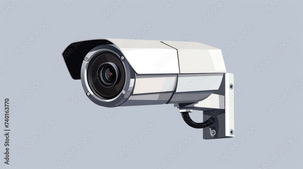 Poster a white camera securely mounted on a wall. ideal for security and surveillance concepts