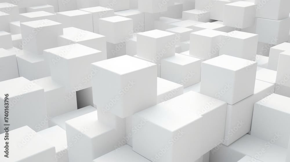 Poster A large group of white cubes in a room. Perfect for architectural design projects