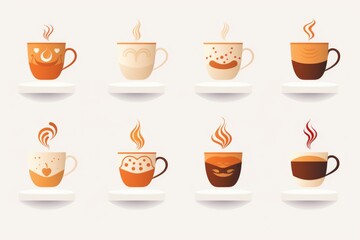 Obraz premium Collection of coffee cups with unique patterns, suitable for coffee shop promotions