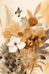 Earthy Elegance: Beige Background Poster Collage with Botanical Elements