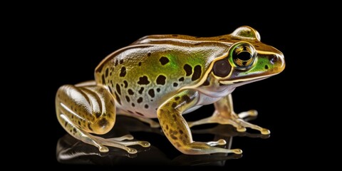 A frog sitting on top of a black surface. Great for nature and animal themes