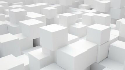 A large group of white cubes in a room. Perfect for architectural design projects