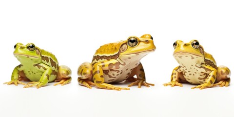 Three frogs sitting in a row, perfect for nature themes