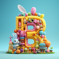 Obraz premium Letter B with easter decorations. ai generated