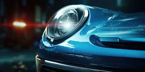 Detailed view of the front of a blue car. Suitable for automotive industry promotions