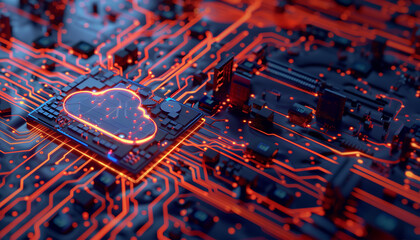 Digital data processing in the virtual cloud abstract background. Glowing digital cloud with pixels, lines, connectivity, and data flow in the virtual world, Abstract Motion of digital data flow.
