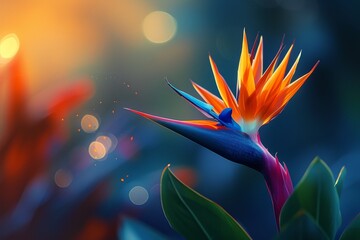 Luminous Bird of Paradise flower with a vivid gradient background. - Powered by Adobe