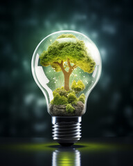 a bright idea for a renewable energy future. light bulb with green energy concept - obrazy, fototapety, plakaty