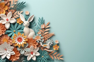 Paper cut spring flowers and leaves. Fresh spring nature background. ai generated - obrazy, fototapety, plakaty
