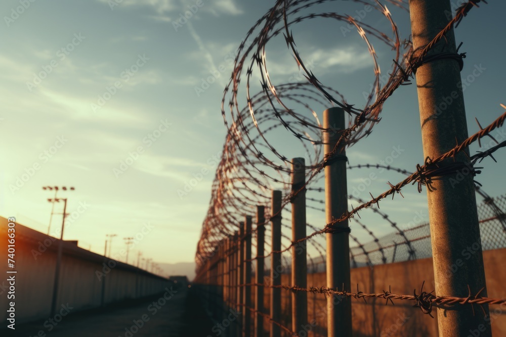 Poster a fence with barbed wire for added security. ideal for security concept designs
