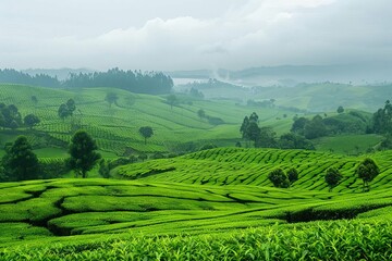 Tea plantation landscape Showcasing lush greenery and agricultural beauty. isolated on white Perfect for concepts related to agriculture Nature And tranquility.