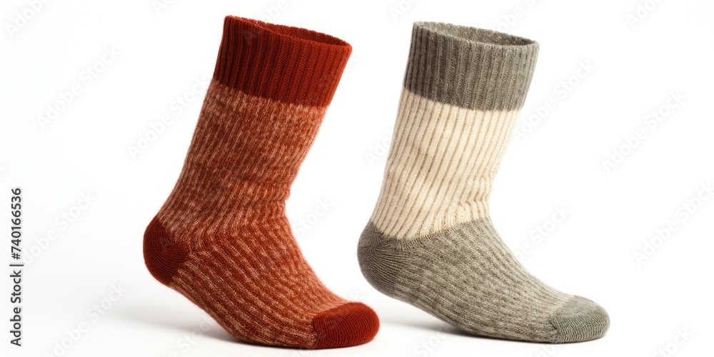 Poster Two pairs of colorful socks neatly arranged side by side. Perfect for fashion or laundry concepts