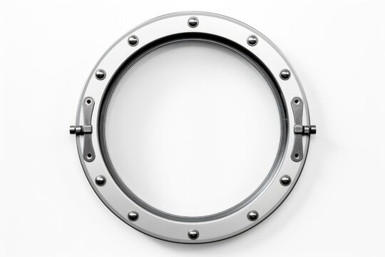 Metal porthole with rivets, suitable for industrial or nautical themes