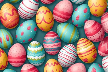 Fototapeta na wymiar Colorful Easter eggs on a blue surface, perfect for Easter holiday designs
