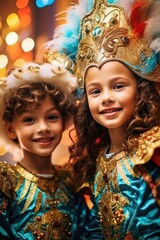 Obraz premium Two young girls dressed in elaborate costumes, perfect for a costume party or Halloween event