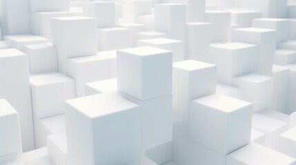 A room filled with white cubes, minimalist and modern. Suitable for interior design concepts