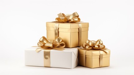 Obraz premium A pile of gold and white gift boxes. Perfect for holiday and celebration concepts