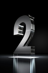 Shiny number two on reflective surface. Great for educational or celebratory designs