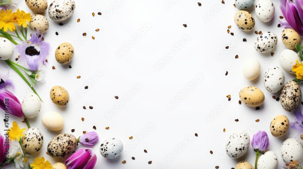 Aufkleber a white table covered with an abundance of eggs and flowers. perfect for easter or spring-themed des