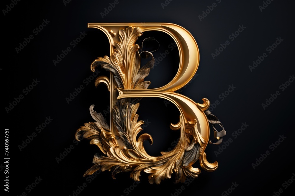 Sticker Elegant letter B decorated with gold leaves, perfect for luxury branding projects