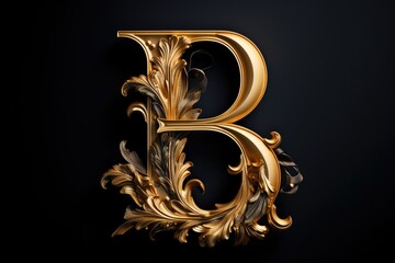 Elegant letter B decorated with gold leaves, perfect for luxury branding projects