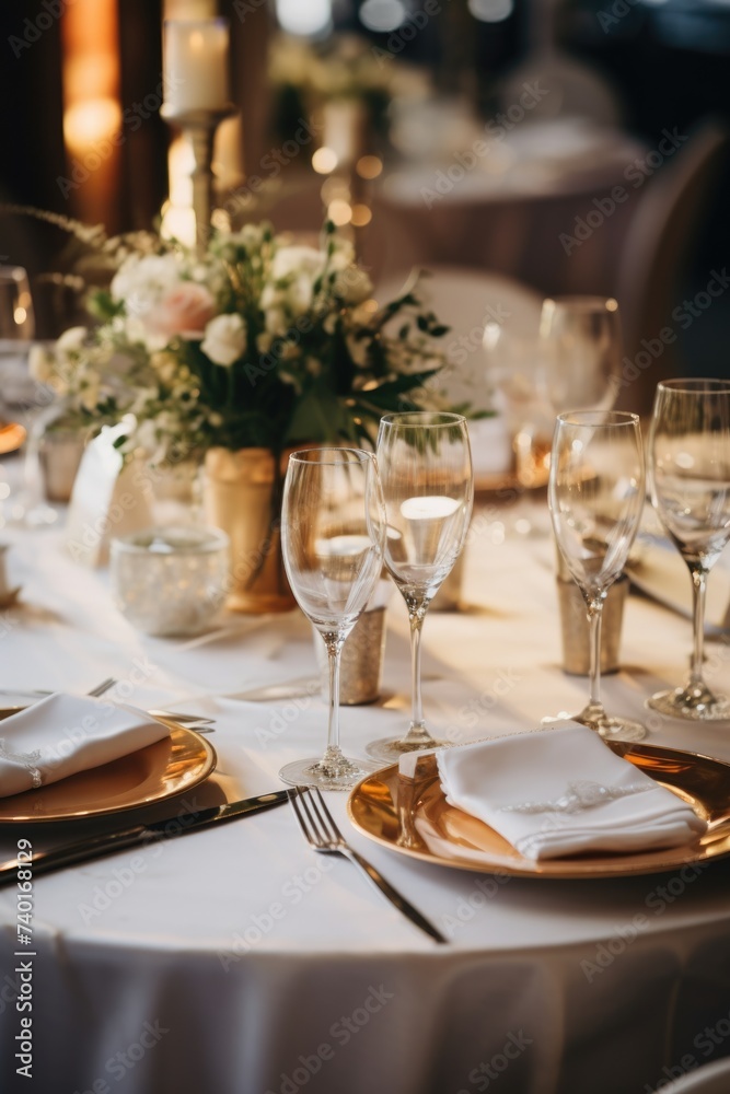 Poster elegant table set for a formal dinner event. perfect for luxury dining concepts