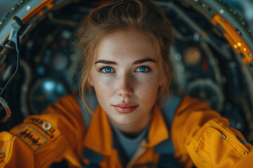 Young Female Aviation Technician at Work