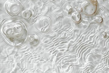 A mesmerizing sight of a group of bubbles gracefully floating in a tranquil pool of water, reflecting light and creating a serene ambiance