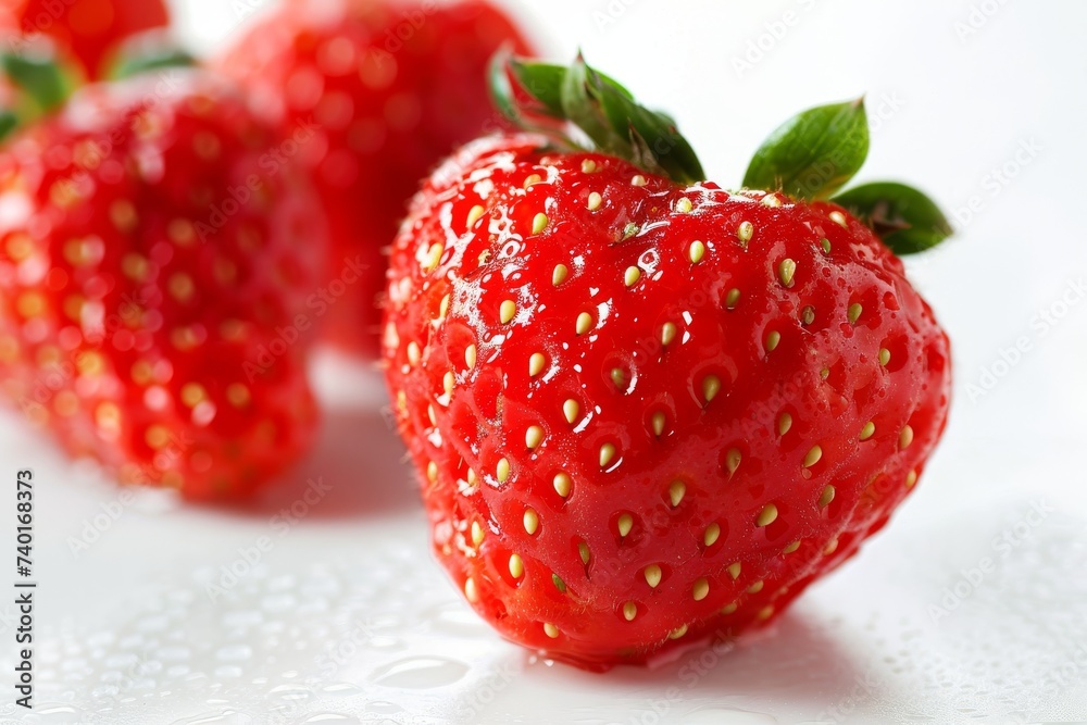 Sticker Red ripe strawberries on white background