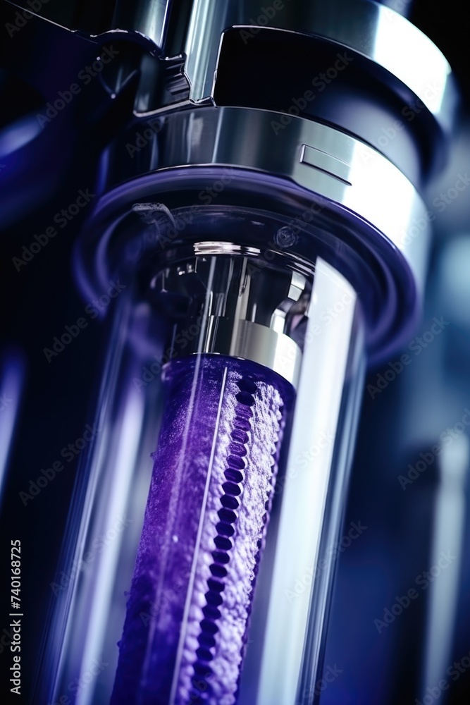 Poster detailed close up of a purple object in a machine. ideal for industrial and technology concepts