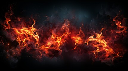 red and yellow flames blazing against a black background, creating an intense and fiery spectacle - Powered by Adobe