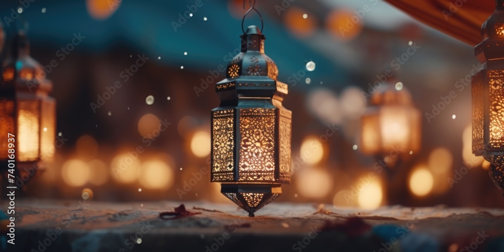 Poster A group of lanterns sitting on top of a table. Perfect for home decor or event planning