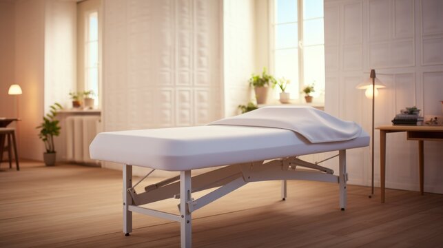 Simple image of a massage table in a room, suitable for spa or relaxation concepts
