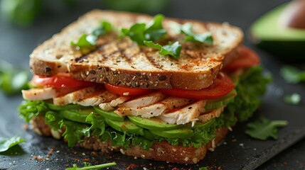 Turkey and avocado sandwich with an emphasis on freshness. AI generate illustration