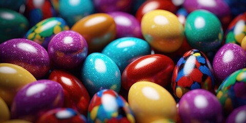 Fototapeta na wymiar A pile of brightly colored eggs perfect for Easter-themed designs