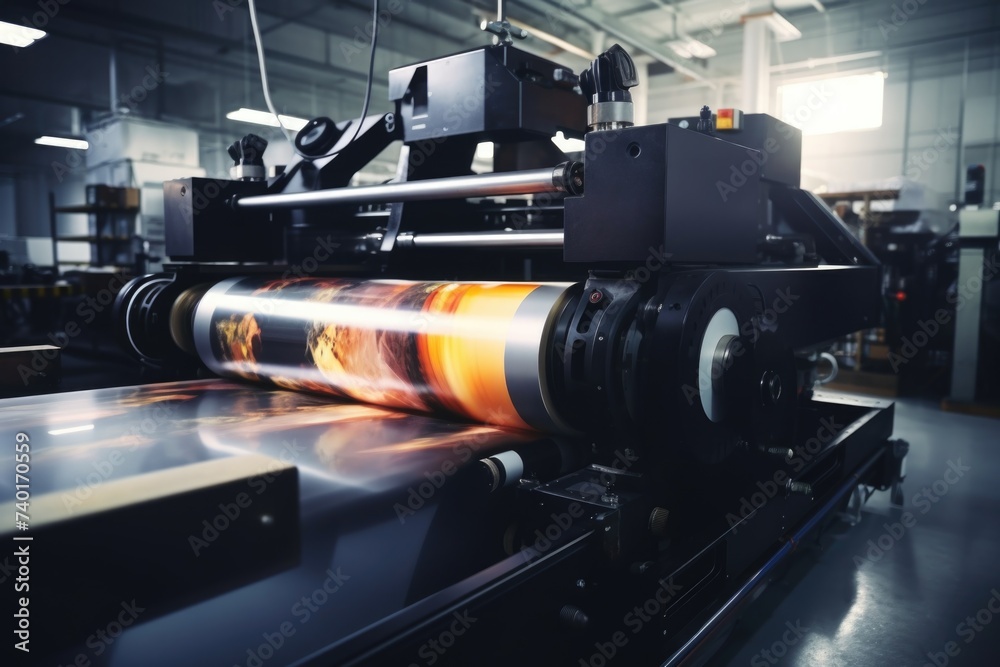 Poster a printing machine with a large roll of paper, suitable for industrial or office settings